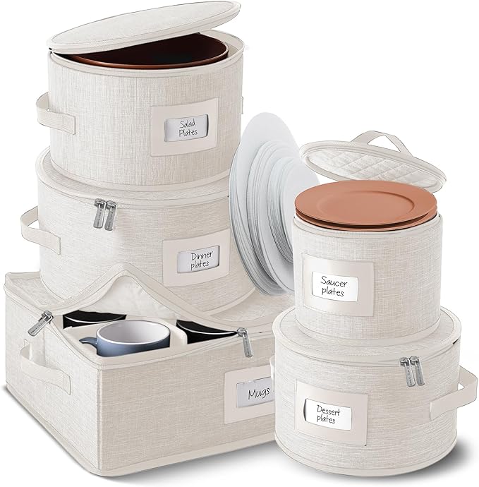 Fine China Storage Containers, 5 Piece Quilted Dish Storage Containers by HearthHarbor