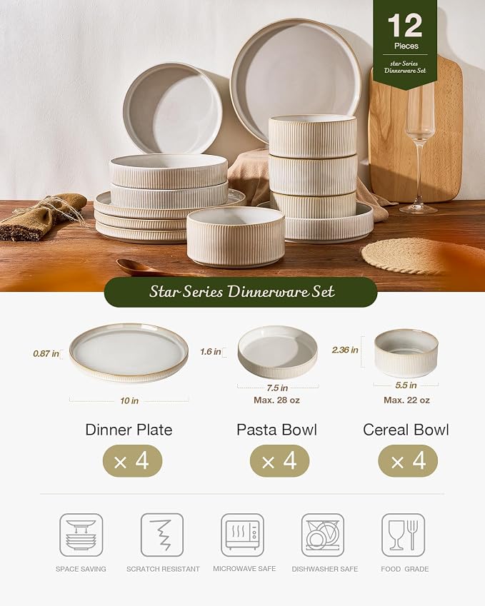 Famiware Star Stoneware Dinnerware Set, Cappuccino White | Dinner Plates - Image 2
