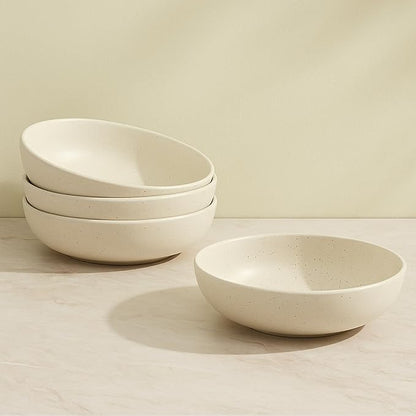 Ceramic Pasta Bowls Set of 4 – 40oz Extra Large Dinner Bowls, Deep Plates Salad Bowl for Eating, Pasta Plates, Stoneware Shallow Bowl Plate Set, Dishwasher & Microwave Safe - Beige