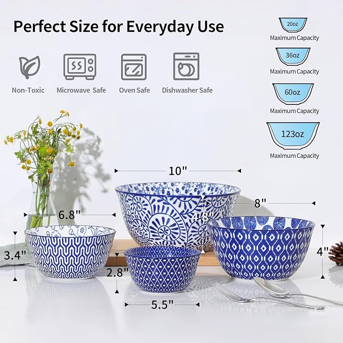 Selamica Ceramic Mixing Bowls, Nesting Bowls Set of 4 - Image 3