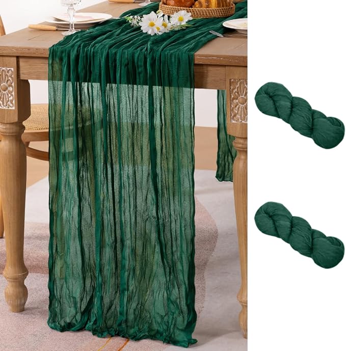 2 Pack Emerald Green Cheesecloth Table Runner 10ft Sheer Gauze Decor | by MLMC