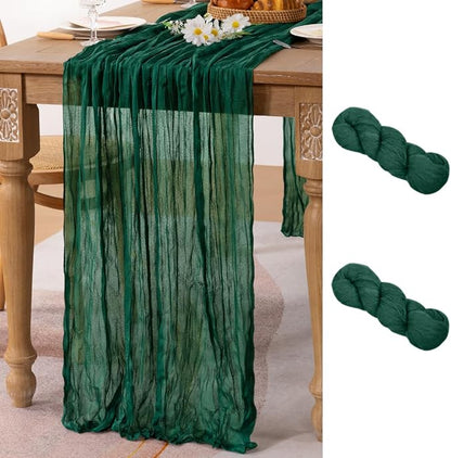 2 Pack Emerald Green Cheesecloth Table Runner 10ft Sheer Gauze Decor | by MLMC