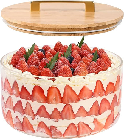 Large Salad Bowl, 10 inch Trifle Bowl Glass with Sealed Lid, Versatile Mixing and Serving Bowl for Laying Ice Cream, Cake, Salad, Fruit, Baking, Dessert and Party Diy, Microwave Safe