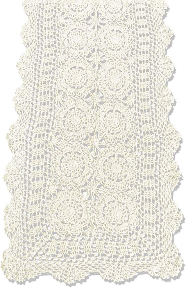 Cotton Handmade Crochet Lace Table Runner Beige Rectangle Coffee Table Dresser by KEPSWET