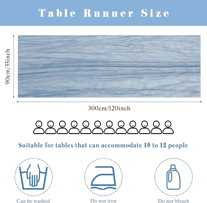 Dusty Blue Cheesecloth Table Runner 10FT Runner - Image 3