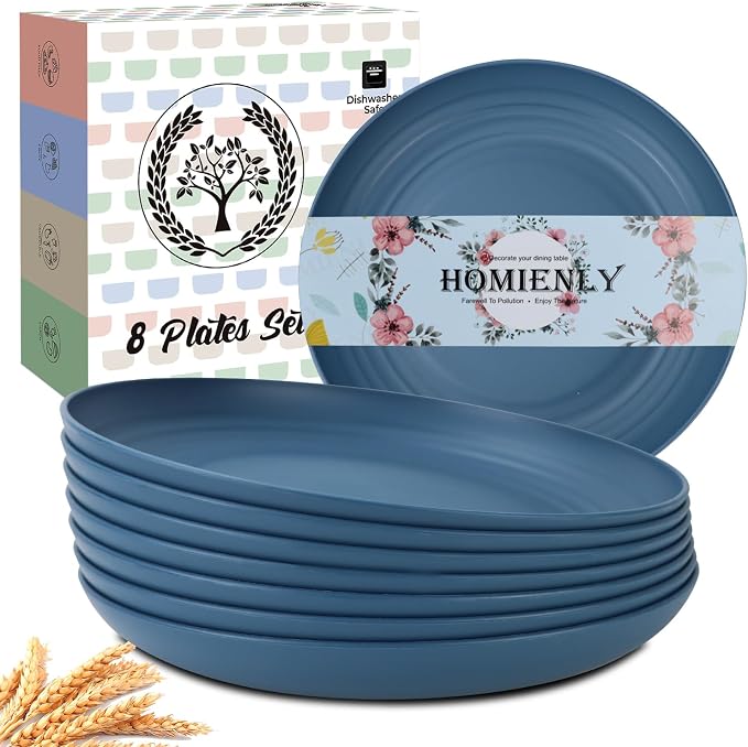 Dinner Plates Set, Alternative to Plastic Plates, Wheat Straw Plate Set of 8 by HOMIENLY