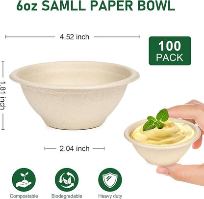 Small Paper Bowls 6 oz, 100 Pack Biodegradable Compostable | Biodegradable - Image 7