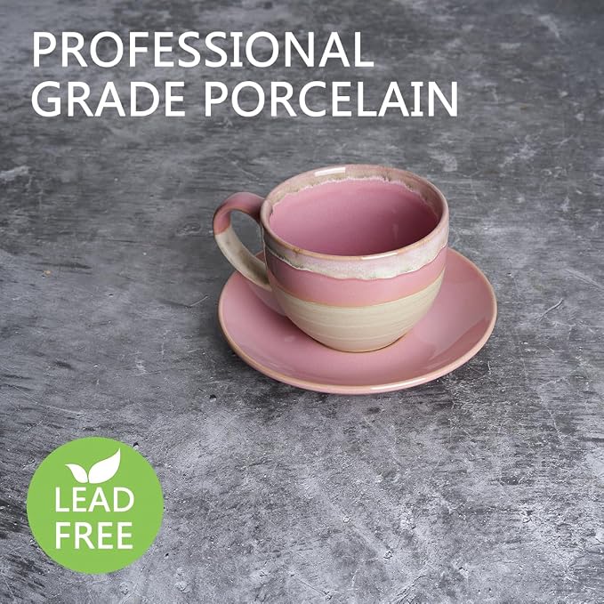 Bosmarlin Ceramic Cappuccino Cup and Saucer Set of 2, 10 Oz, Coffee Cups - Image 3