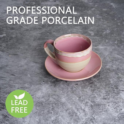 Bosmarlin Ceramic Cappuccino Cup and Saucer Set of 2, 10 Oz, Coffee Cups - Image 3