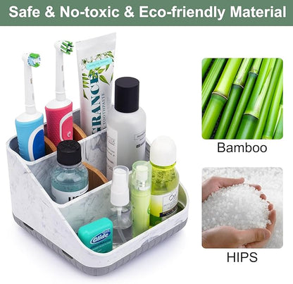 Chintu Toothbrush Holders for Bathrooms - 6 Slots Electric Tooth Brushing Holder, Bathroom Countertop Organizer for Kids Family, Marble Toothbrush and Toothpaste Holder Shower Storage Grey