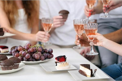 Exquisite Mini Disposable Appetizer Plates - 100 Pack 4.5 In. x 4.5 In. White Plastic Dessert Plates - Elegant Design for Weddings, Birthdays, and Formal Parties - Stackable and Convenient - BPA Free