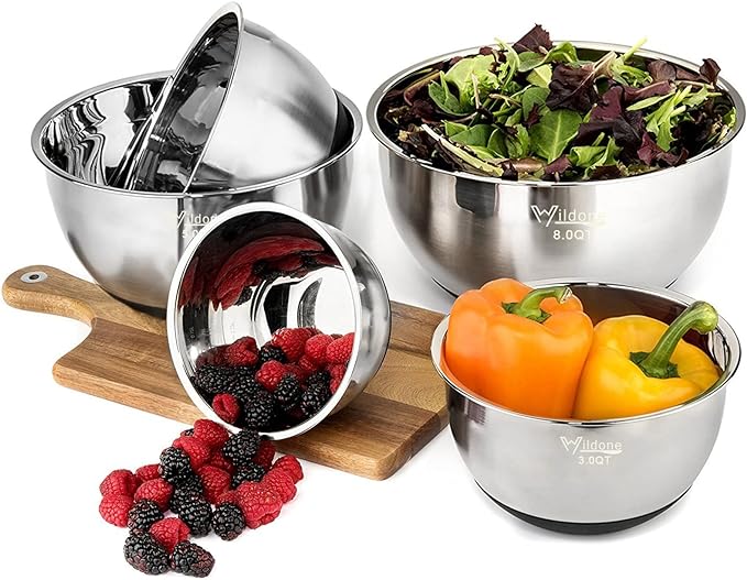 Wildone Mixing Bowls with Lids Set, Stainless Steel Mixing Bowls Set of 5 | - Image 4