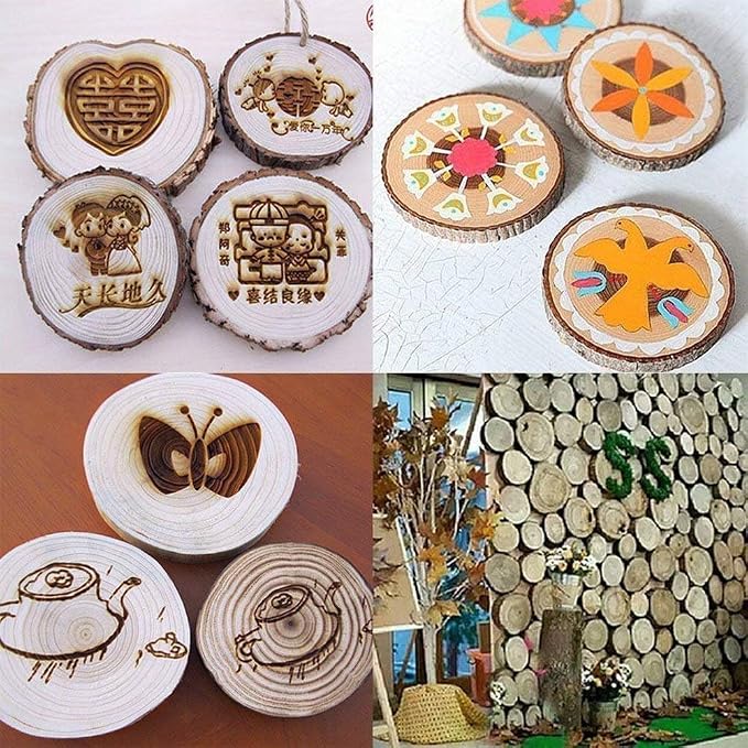 Unfinished Natural with Tree Bark Wood Slices 10 Pcs 4.2-4.7 inch Disc Coasters - Image 5