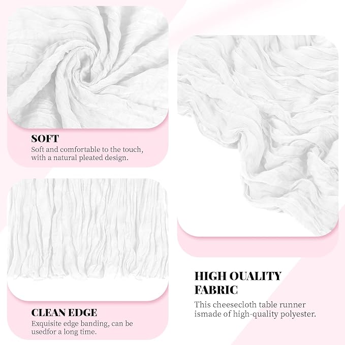 6 Pack White Cheesecloth Table Runner, 17 x 108 Inch, Gauze Cheese Cloth Table - Image 4