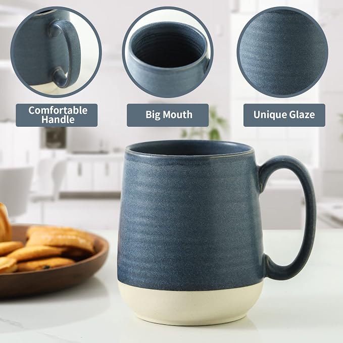 HASENSE Porcelain Coffee Mugs Set of 6, 15 Ounce Large Ceramic Coffee Cups Set - Image 3