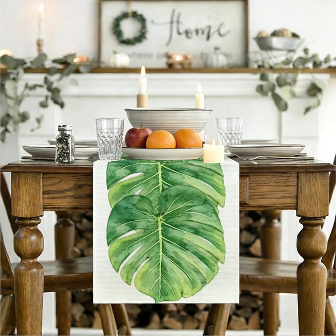Palm Leaves Table Runners 13x72 Inch, Tropical Palm Leaves Table Runner | Faux - Image 3
