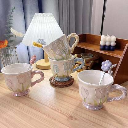 DTIUYIOP-Ceramic Coffee Mug 14oz/410ml Blue Cute Flower - Image 6