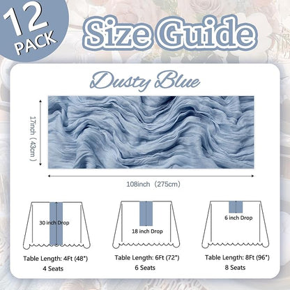 12 Pack Dusty Blue Cheesecloth Table Runner 17 x 108 Inch | Boho Gauze Cheese - Image 2