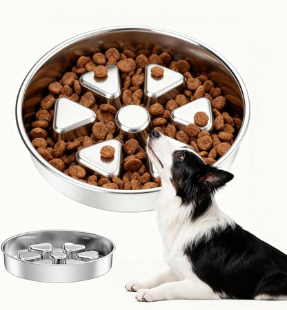 Kactoily Stainless Steel Slow Feeder Dog Bowl, 3 Cup Heavy Duty Slow Eating Bowl, Deep Maze & Non-Slip Base for Large & Medium Dogs, Dishwasher Safe