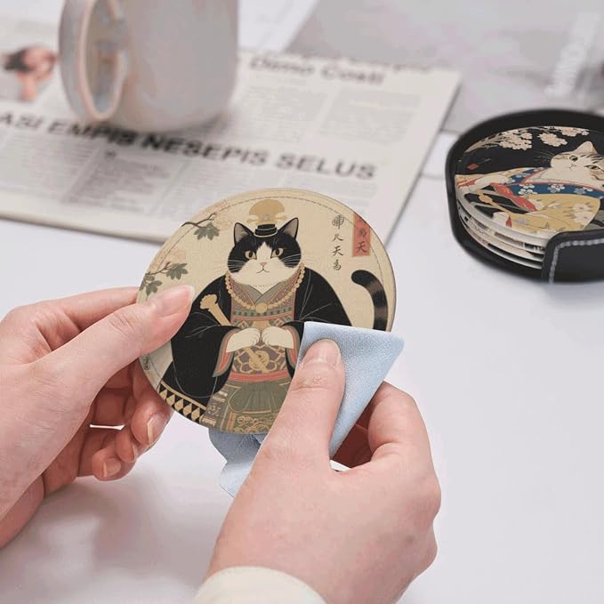 6 Pcs Japanese Cat Drink Coasters - Image 5