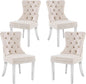 KCC Velvet Dining Chairs Set of 4, Upholstered High-end Tufted Dining Room Chair with Nailhead Back Ring Pull Trim Stainless Steel Legs, Contemporary Nikki Collection Modern Style for Kitchen, Beige