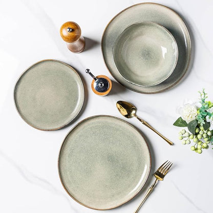 AmorArc Ceramic Dinnerware Sets,Handmade Reactive Glaze Stoneware Plates and Bowls Set,Highly Scratch Resistant | Dishwasher & Microwave Safe Dishes Set,Service for 4 (12pc)