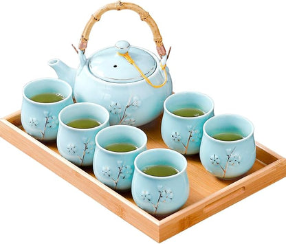 Japanese Tea Set with 1 Teapot, 6 Tea cups, 1 Tea Tray, 1 Stainless Infuser by REOWONU