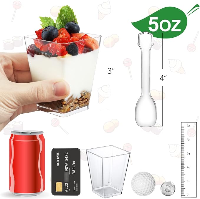 Eupako 100 Pack 5 oz Square Clear Plastic Dessert Cups - Image 2