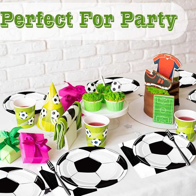 40 Pcs Soccer Plates and Napkins Party Supplies, 9-inch Disposable Soccer - Image 6