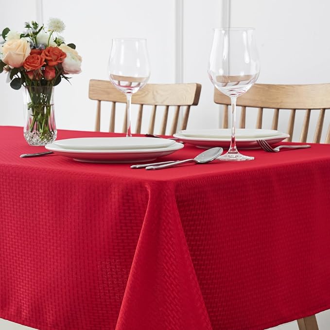 maxmill Rectangle Christmas Tablecloth Weaved Texture Waterproof Spillproof Wrinkle Free Table Cloth, Kitchen Dining Room Decoration, Holiday Party, Banquet Event Dinner, 52 x 70 Inch, Red