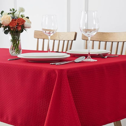 maxmill Christmas Tablecloth Stain Resistant Waterproof Wrinkle Resistant Spillproof Washable Weaved Texture Table Cloth for Dining Room, Holiday Dinner, Rectangle 60 x 140 Inch, Red