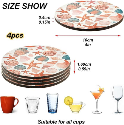 Seashells Different Shapes and Starfish Set of 4 Absorbent Coasters Cork - Image 4