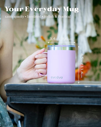 12oz Insulated Coffee Mug with Lid – Includes Two Lids, Stainless Steel Coffee - Image 4
