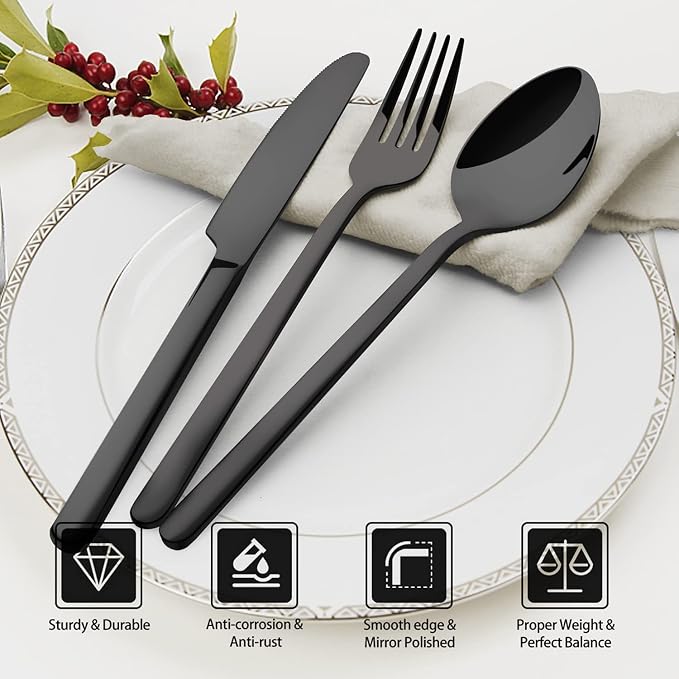 Black Silverware Set, 40 Piece Flatware Set - Image 2