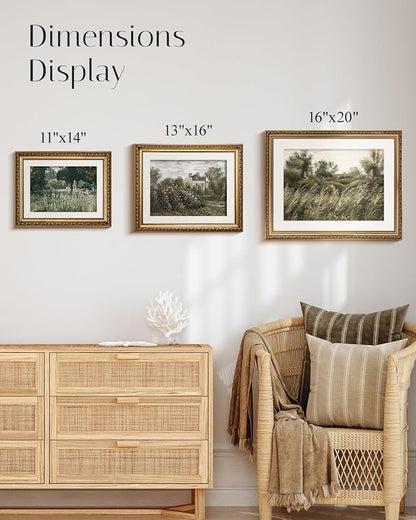 InSimSea Gold Picture Framed Wall Art, Living Room Bathroom Vintage Meadow with Flowers Pictures Wall Decor, Canvas Print Art, Home Farmhouse Decor, Antique Paintings with Frames 13x16inch