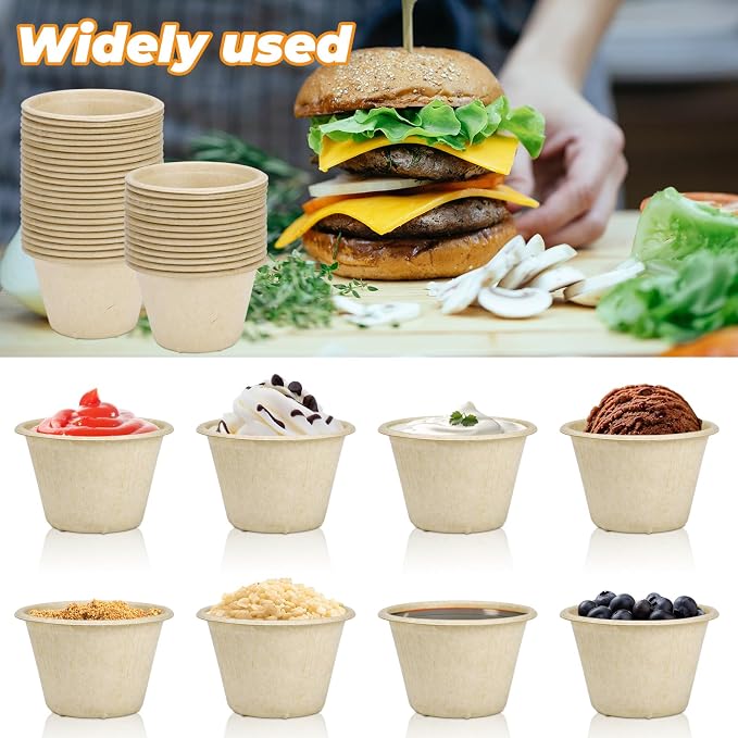 LeonBach 150 Pack 4 oz Natural Bagasse Fiber Paper Bowls, Small Disposable - Image 5