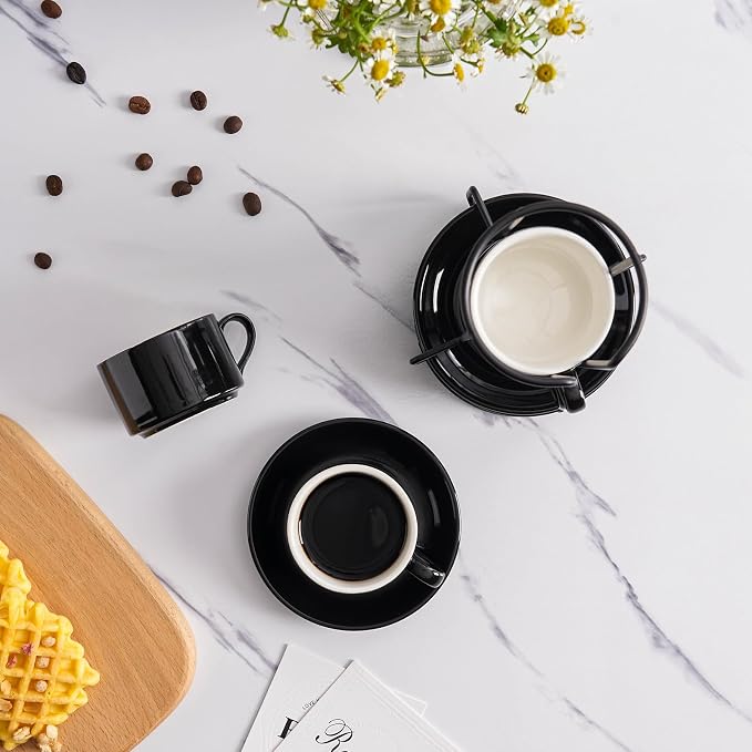 Espresso Cups, 2.5 OZ Stackable Espresso Cups Set of 4 | Porcelain Stackable - Image 4