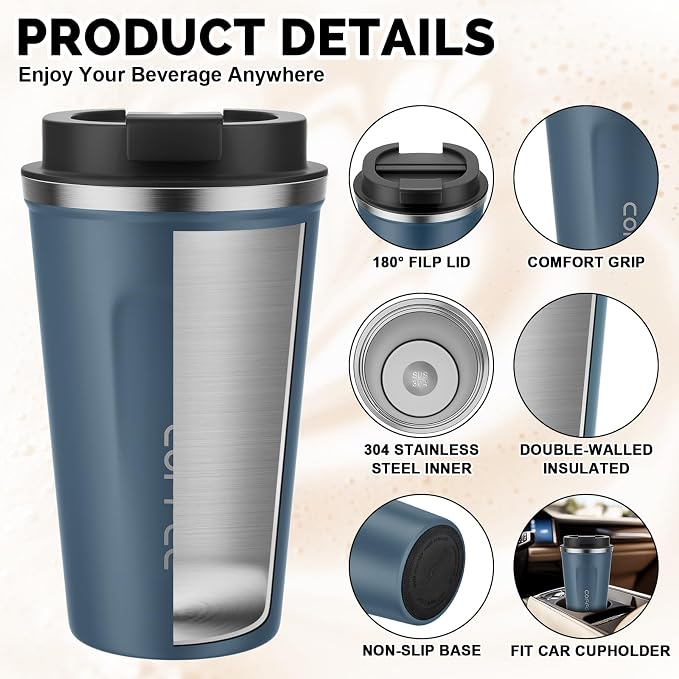 MOMSIV 17oz Travel Coffee Mug, Insulated Coffee Cup - Image 5