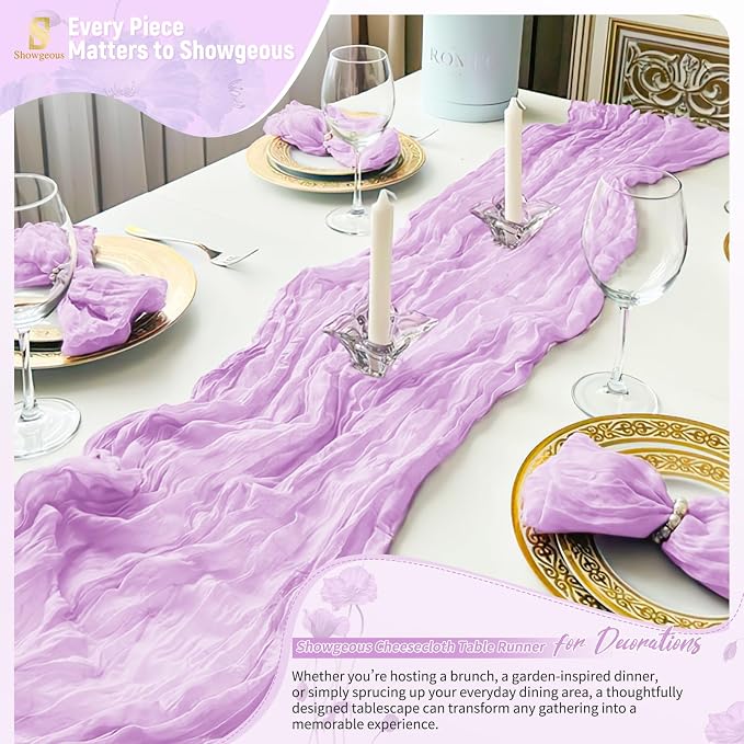 Showgeous 4 Pack Lilac Purple Cheesecloth Table Runner, 17 x 108 Inches | Boho - Image 8