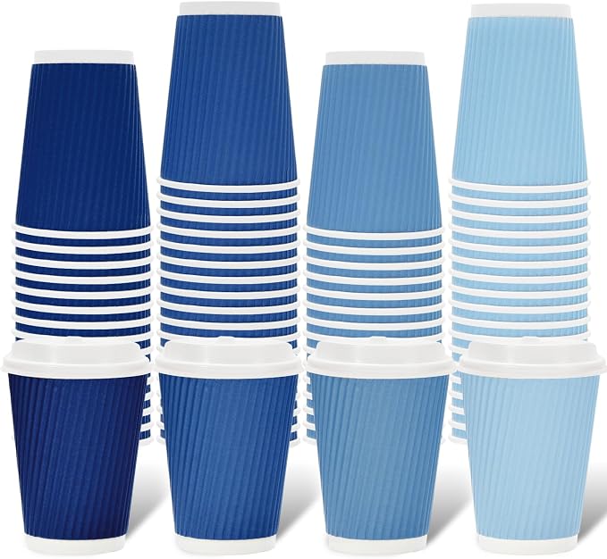Whaline 100 Pcs Summer Dusty Blue Disposable Coffee Cups by Whaline