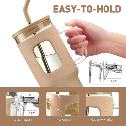 WINSA Glass Tumbler with Straw and Lid, 40 oz, Amber | Iced Coffee Cup with - Image 2
