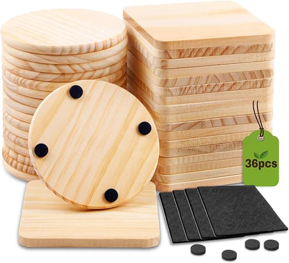 36 Pcs Unfinished Wood Coasters by CYMUBER