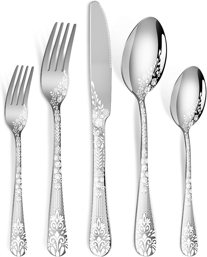 40 Piece Silverware Set, Stainless Steel Flatware Cutlery Set Service by Remoxye