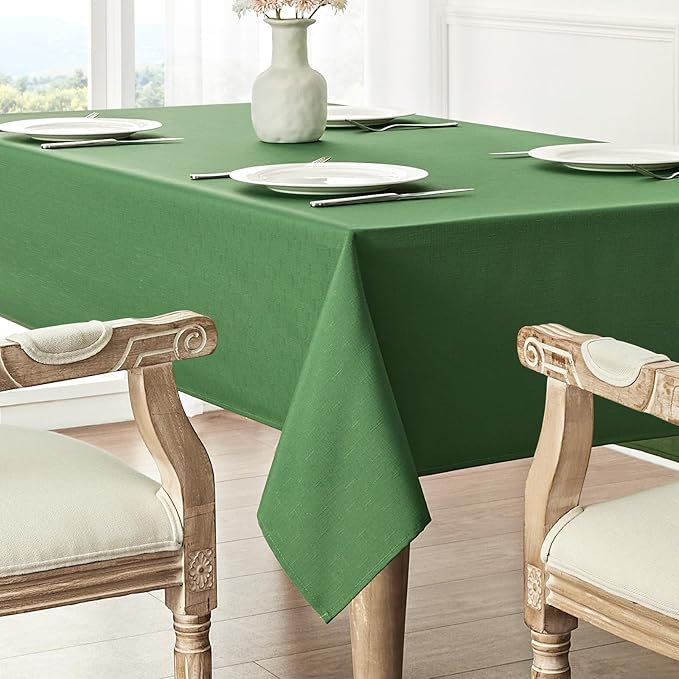Rectangle Tablecloth Waterproof 60x104 inch Linen Textured Table Cloth Stain and Wrinkle Resistant Washable, Decorative Fabric Table Cover for Dining, Party and Camping, Green