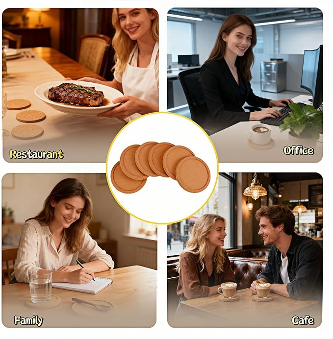 6-Pack Cork Coasters, 4 Inch Absorbent Reusable Beverage Coasters - Image 5
