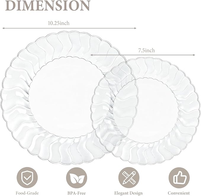 Lullaby 60PCS Clear Scalloped Plastic Plates, Disposable Plates - Image 2