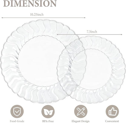 Lullaby 60PCS Clear Scalloped Plastic Plates, Disposable Plates - Image 2