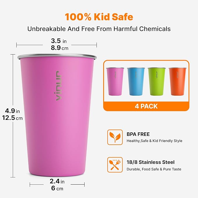 Stainless Steel Cups-16 oz Colorful Stackable Metal Drinking Glasses 4 Pcs | 16 - Image 2