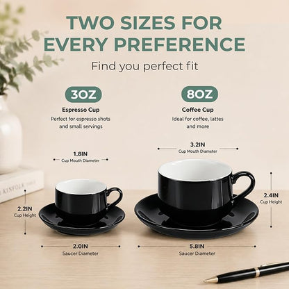 3 Ounce Espresso Cups Set of 4, Includes Display Stand, Coffee Cups Saucers - Image 3