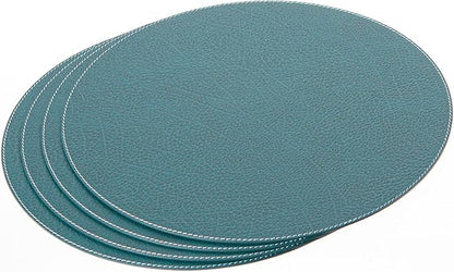 Nikalaz Round Placemats Set (Pack of 4) Recycled Leather Table Mats 15 inches, Kitchen Dining Table Decor by Nikalaz (Petroleum Green)